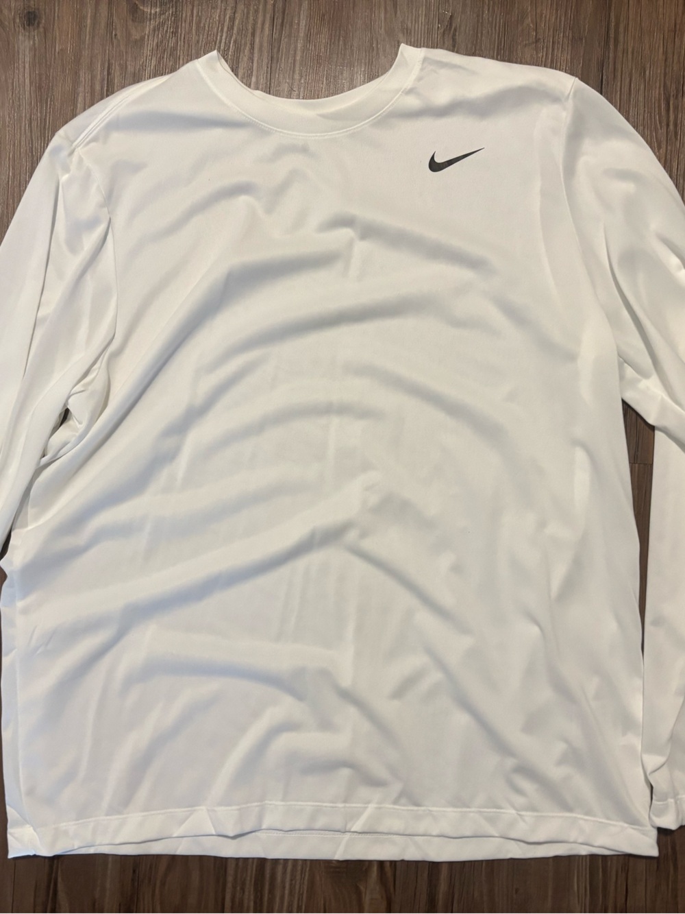 Nike White Long Sleeve Crew with Black Swoosh